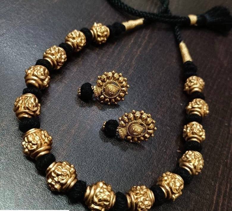 Antique Nakshi Balls Thread Necklace With Studs | Handmade Necklace | Mangalsutra
