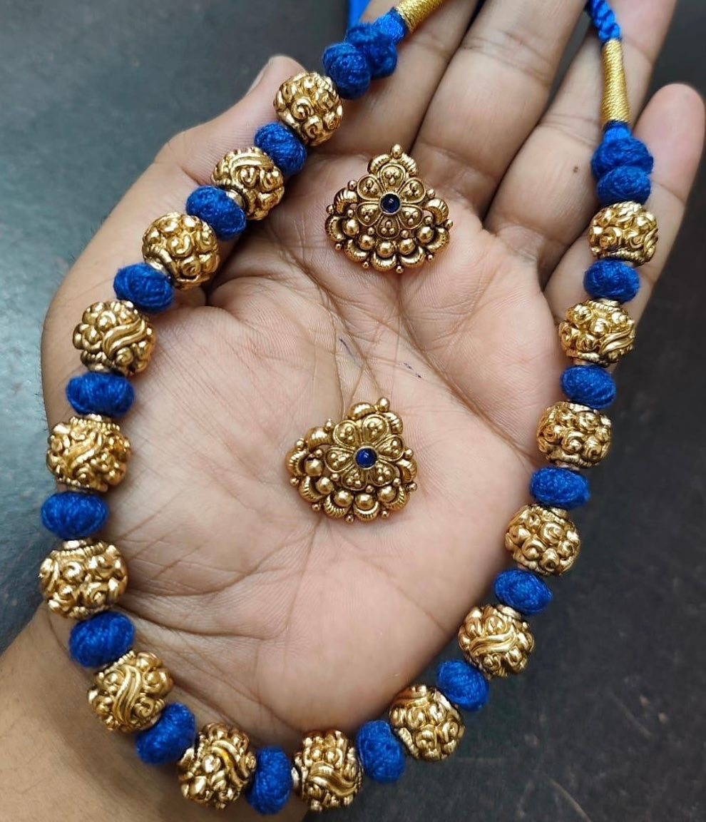 Antique Nakshi Balls Thread Necklace With Studs | Handmade Necklace