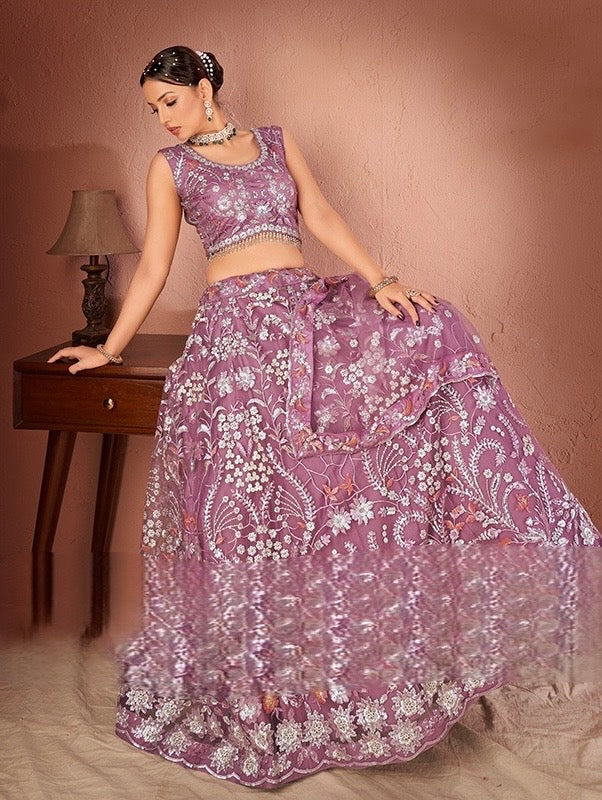 Party Wear Lehanga | Purple Sequin Embellished Lehenga Choli