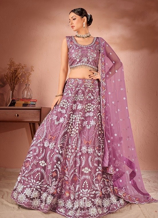 Party Wear Lehanga | Purple Sequin Embellished Lehenga Choli