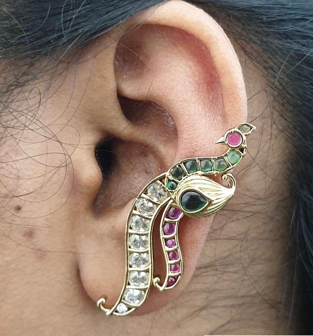CZ Peacock Ear Cuffs | Indian Traditional Jewelry In USA