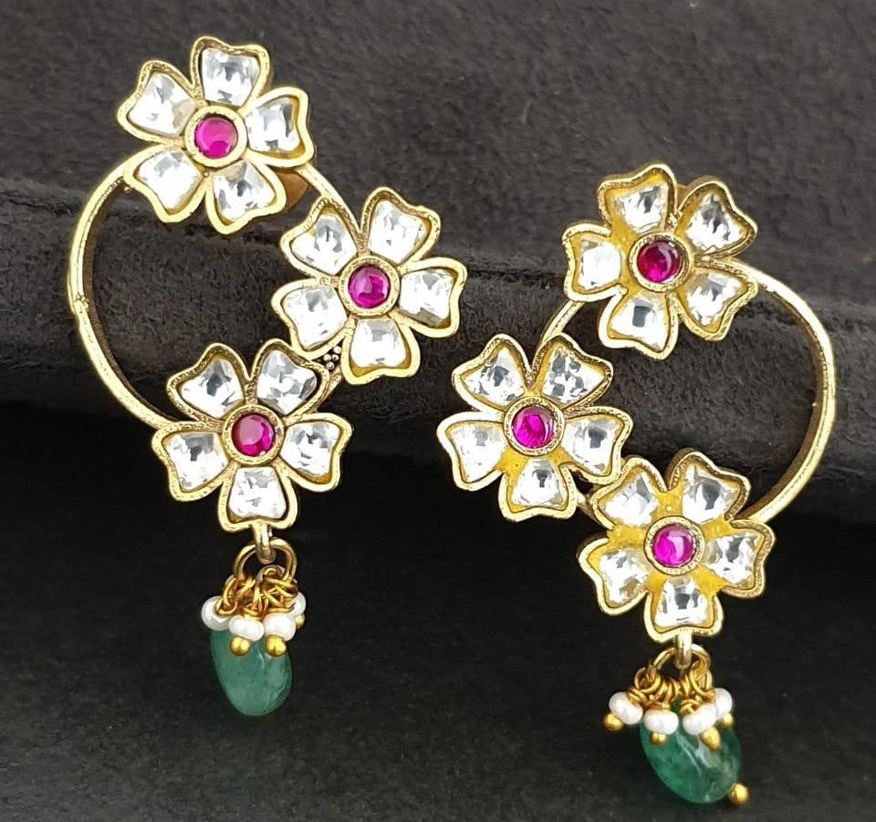 Jadau Kundan Earrings | Floral Antique Jadau Earrings