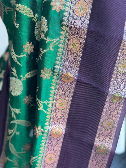 Green & brown combo saree |Chiniya silk saree | Party wear saree