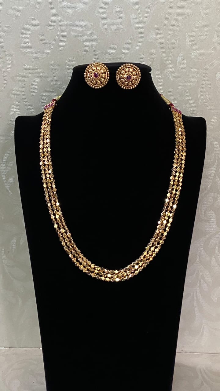3 Layers Golden Beads Necklace With studs | Indian Necklace