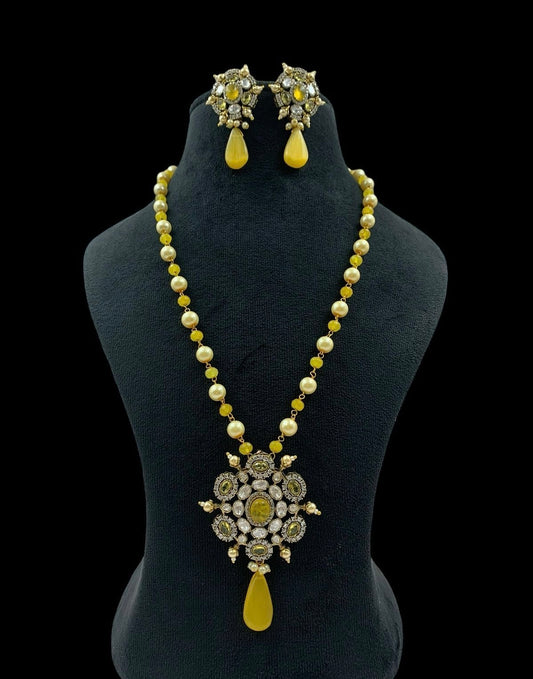 AD Victorian Pendant Pearl Nacklace With Earrings | Indian Traditional Jewelry