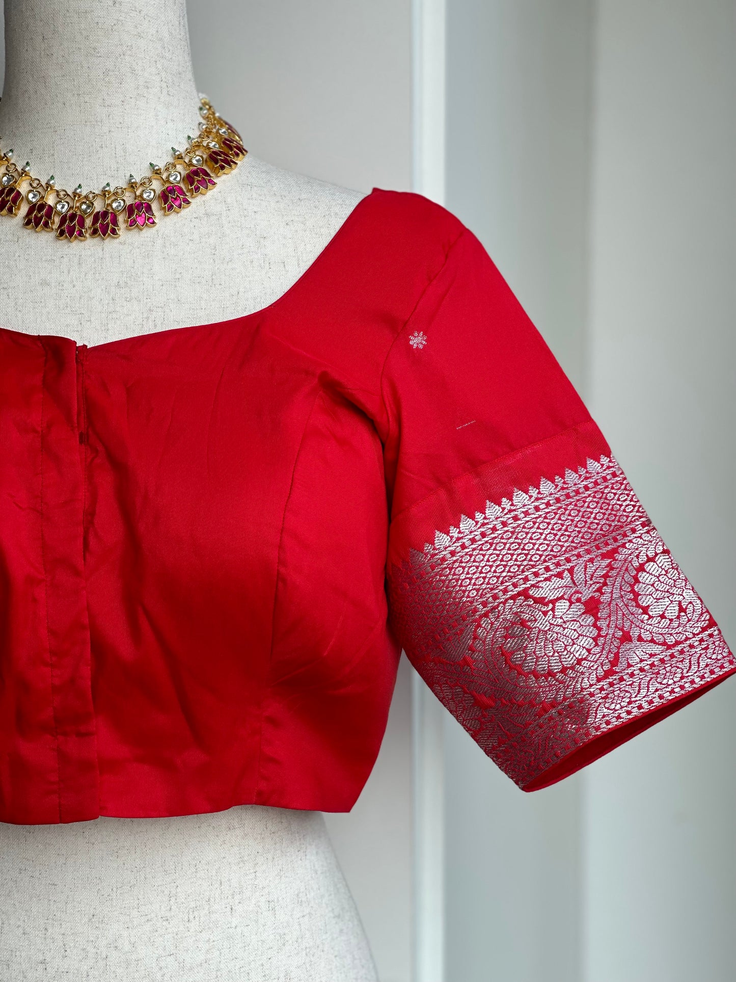 Red silver border blouse | Saree blouses in USA