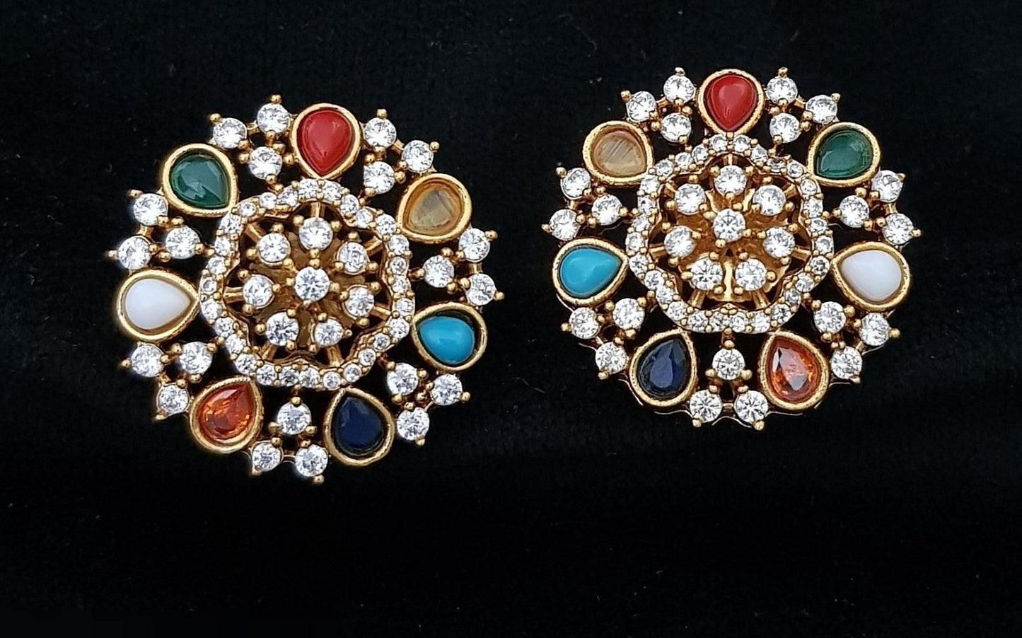 Multicolour & AD Big Size Studs | Indian Earrings | Gift Idea | Navratan Earrings
