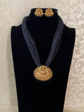 Antique Lakshmi pendant Thread Necklace Set | Indian Necklace