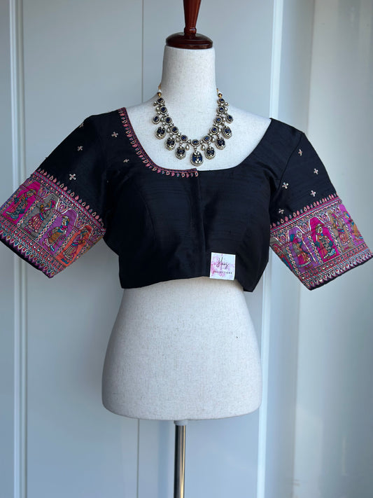 Black pure rawsilk embroidery blouse | Saree blouses in USA