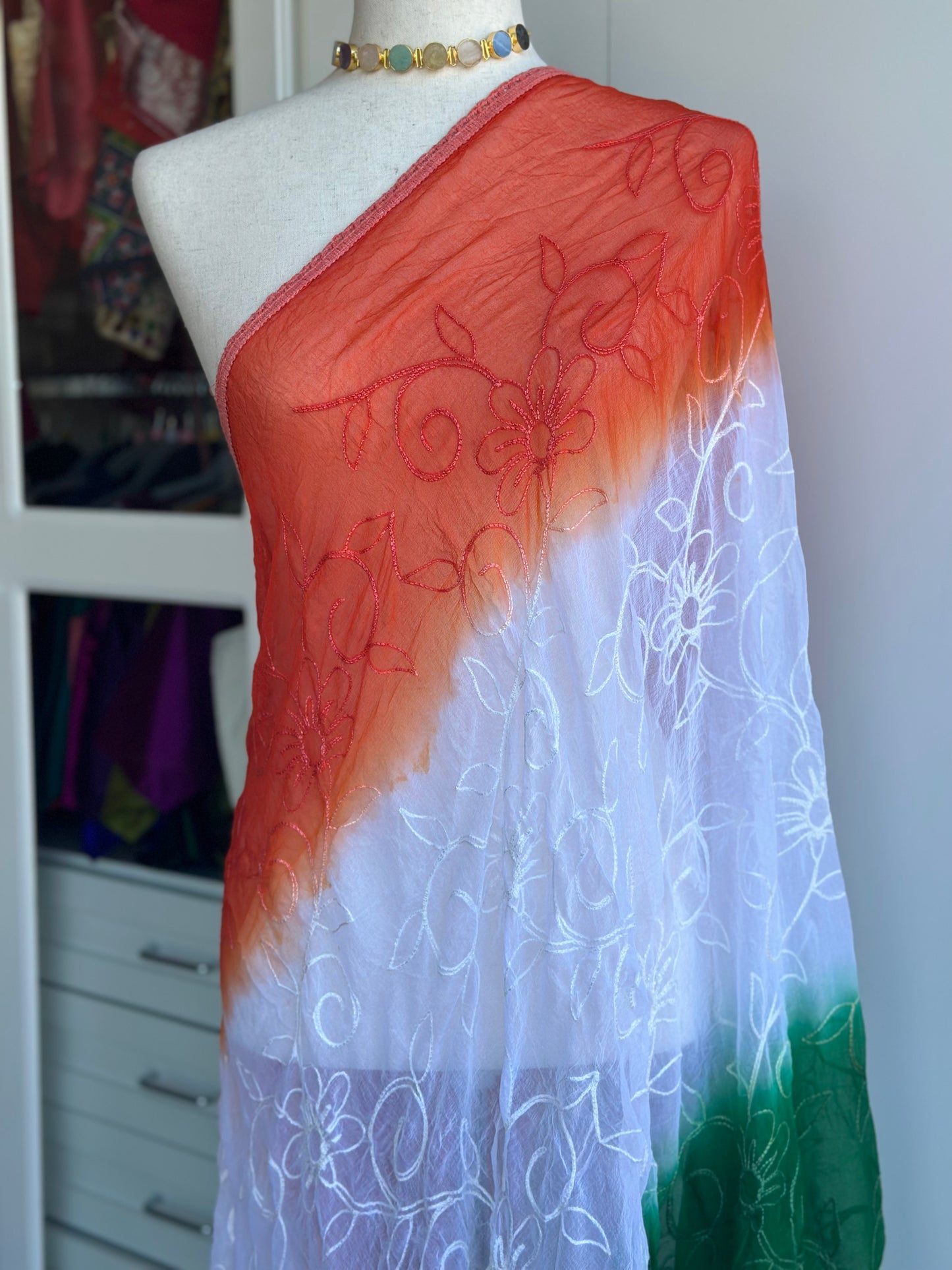 Tri colour dupatta | Embroidery dupatta