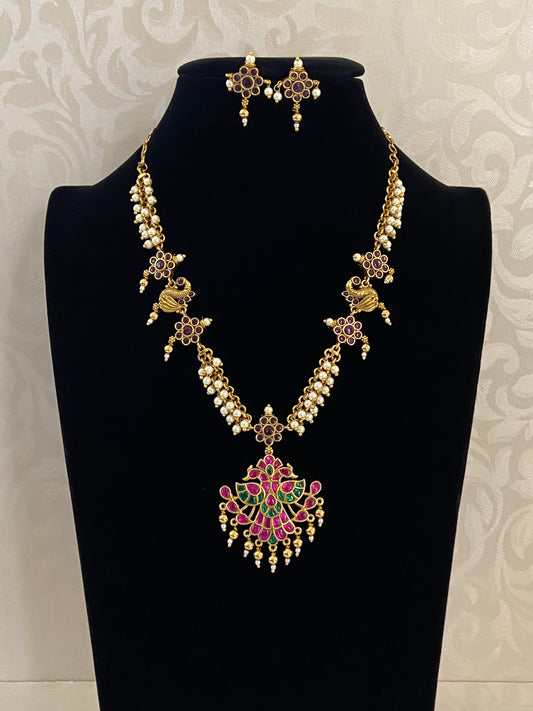 Jadau Kundan necklace with earrings | South Indian jewelry