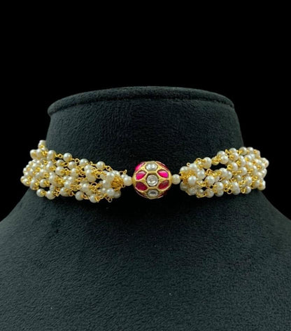 Jadau Kundan Ball Pendant Pearl Choker |  Beads Choker In Indian Jewelry