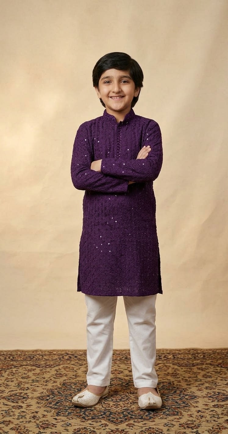 Boys Kurta Set Chikankari Kurta Set with Sequin Work