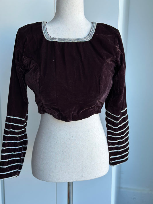 Hand embroidery brown velvet blouse | designer blouse