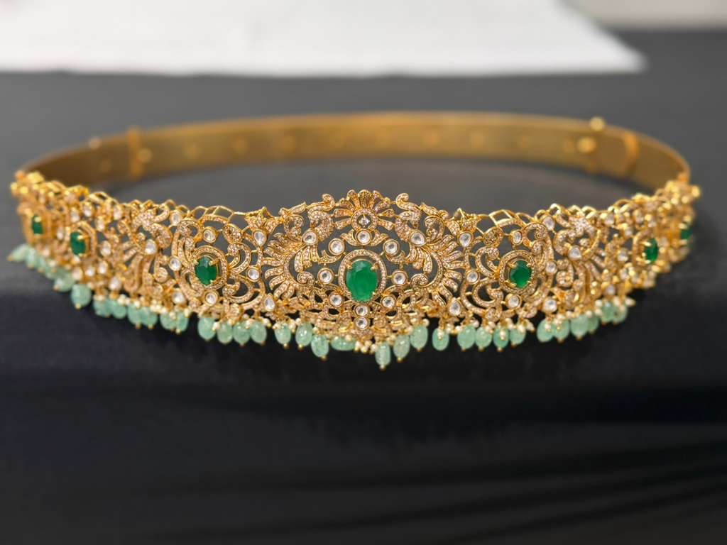 Ad Polki Emerald Vaddanam | Bridal Hip Belt | Indian Jewelry In USA | Bridal Jewelry