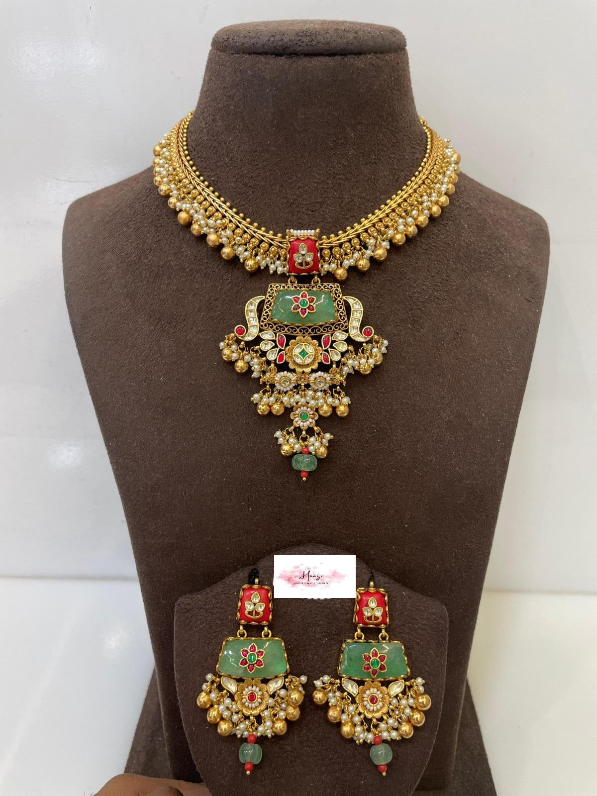 Ahamadabadi Semi Precious Kundan Necklace Set | Handmade Indian Jewellery