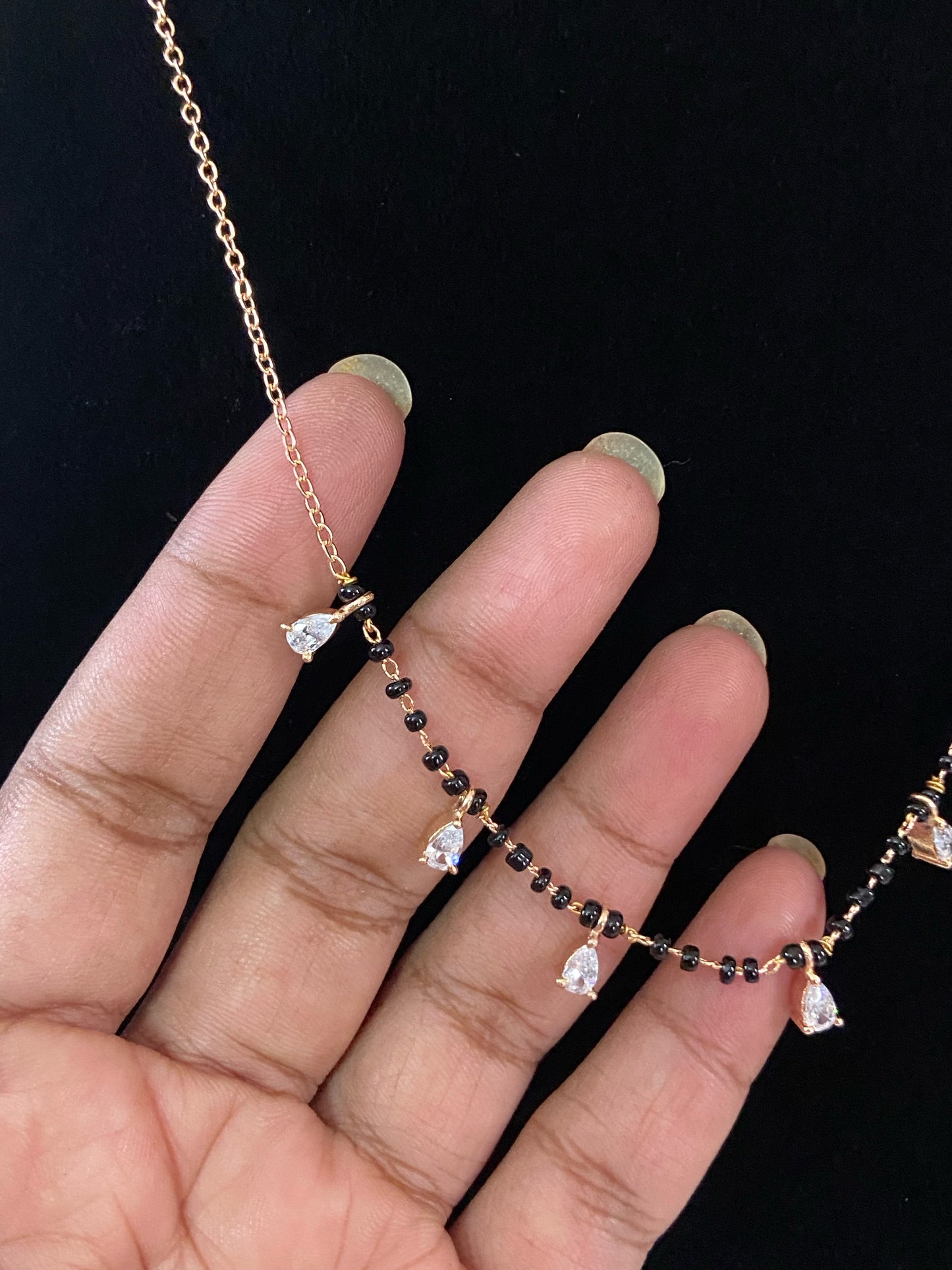 Rose gold mangalsutra | Simple black beads