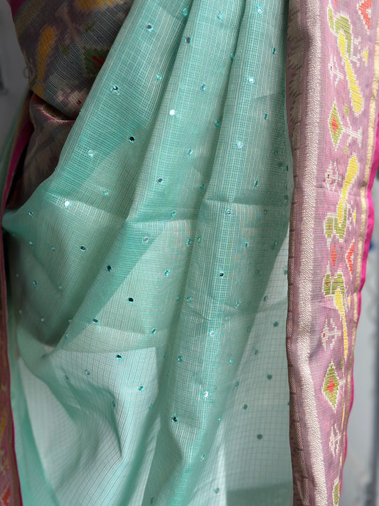 Silk kota saree with mirror work | light weight saree
