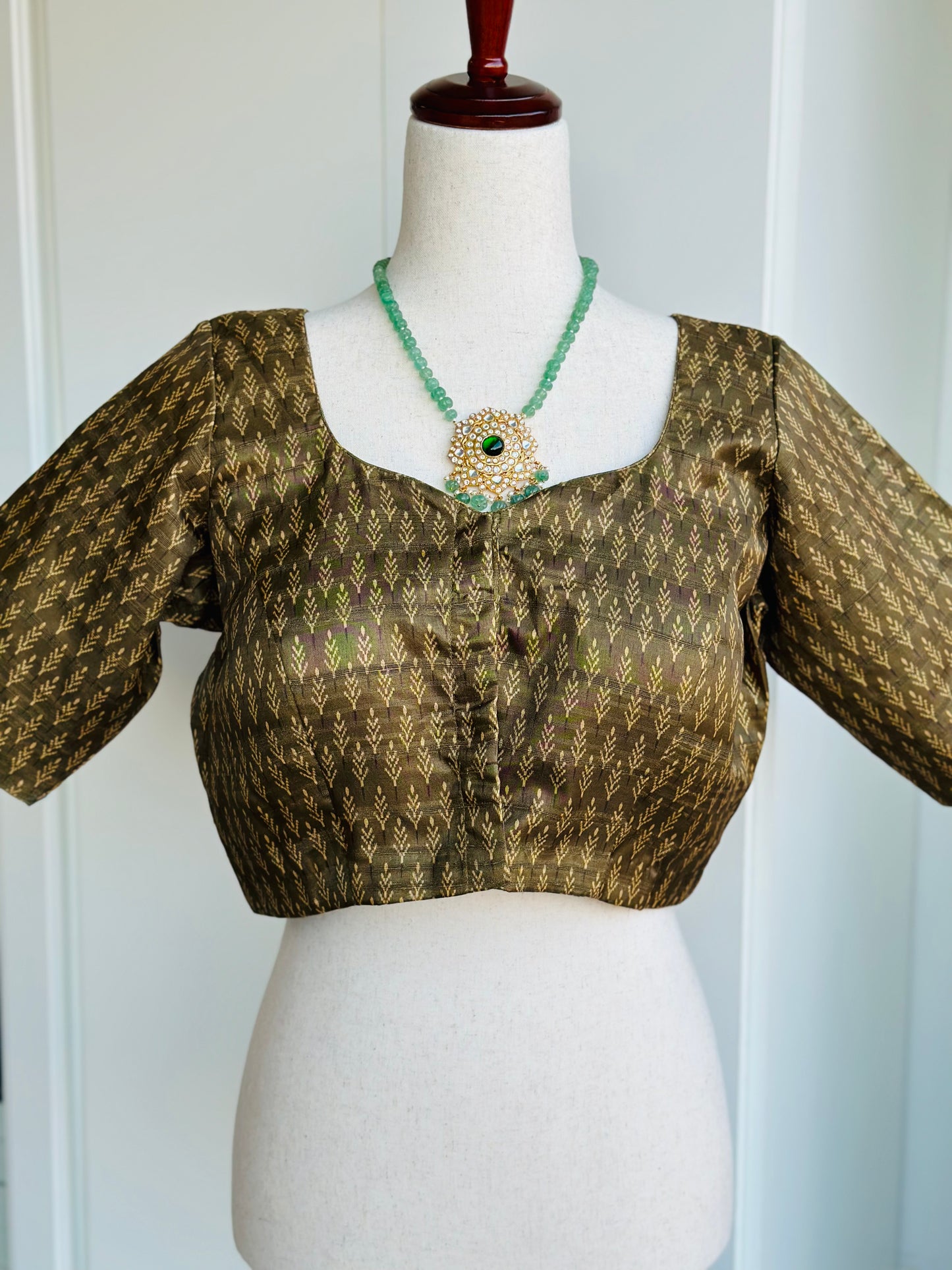 Olive green printed blouse | Saree blouses in USA