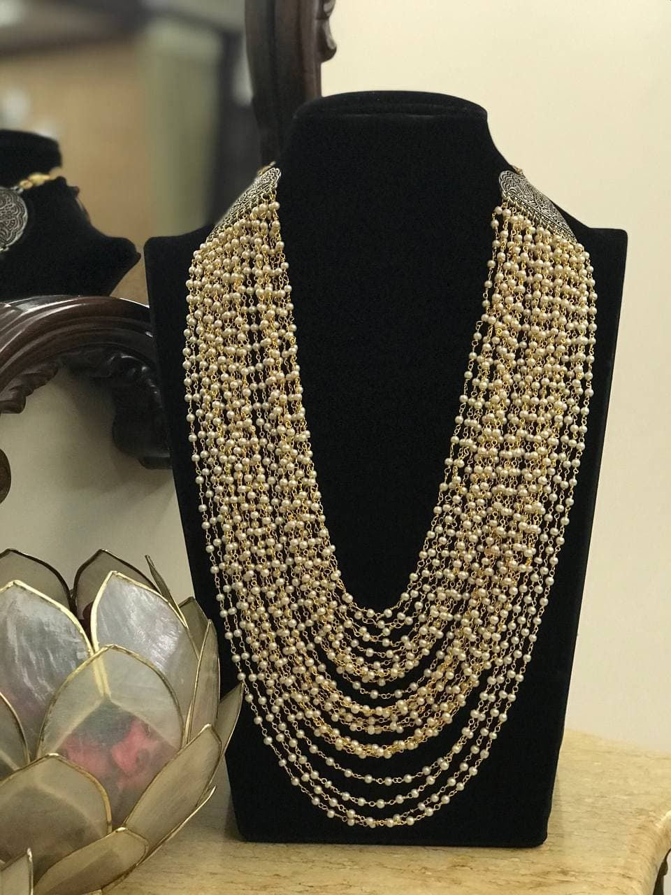 Dual tonePearl Multi Layer Mala Necklace