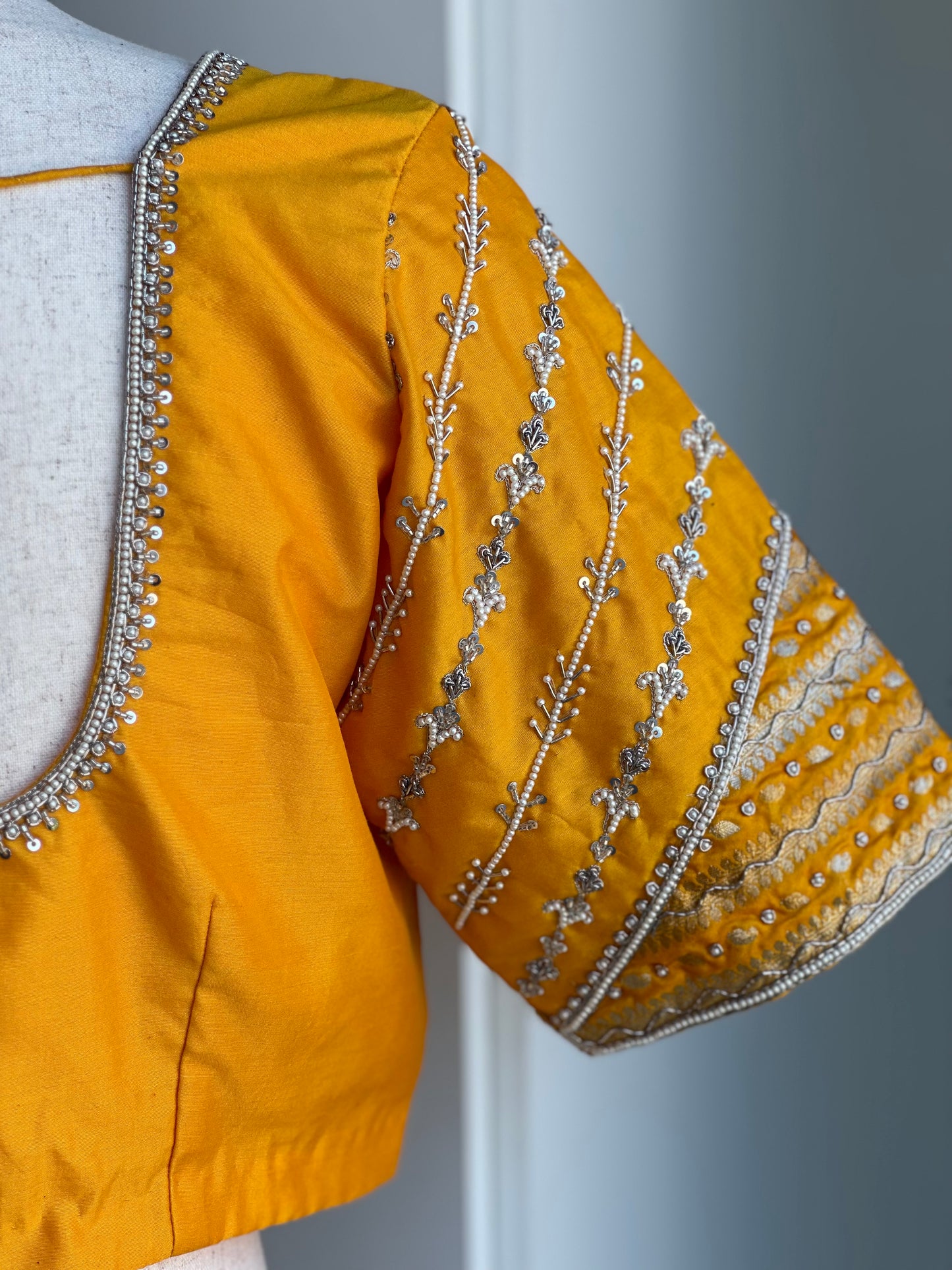 Yellow silver embroidery blouse | Saree readymade blouses in USA