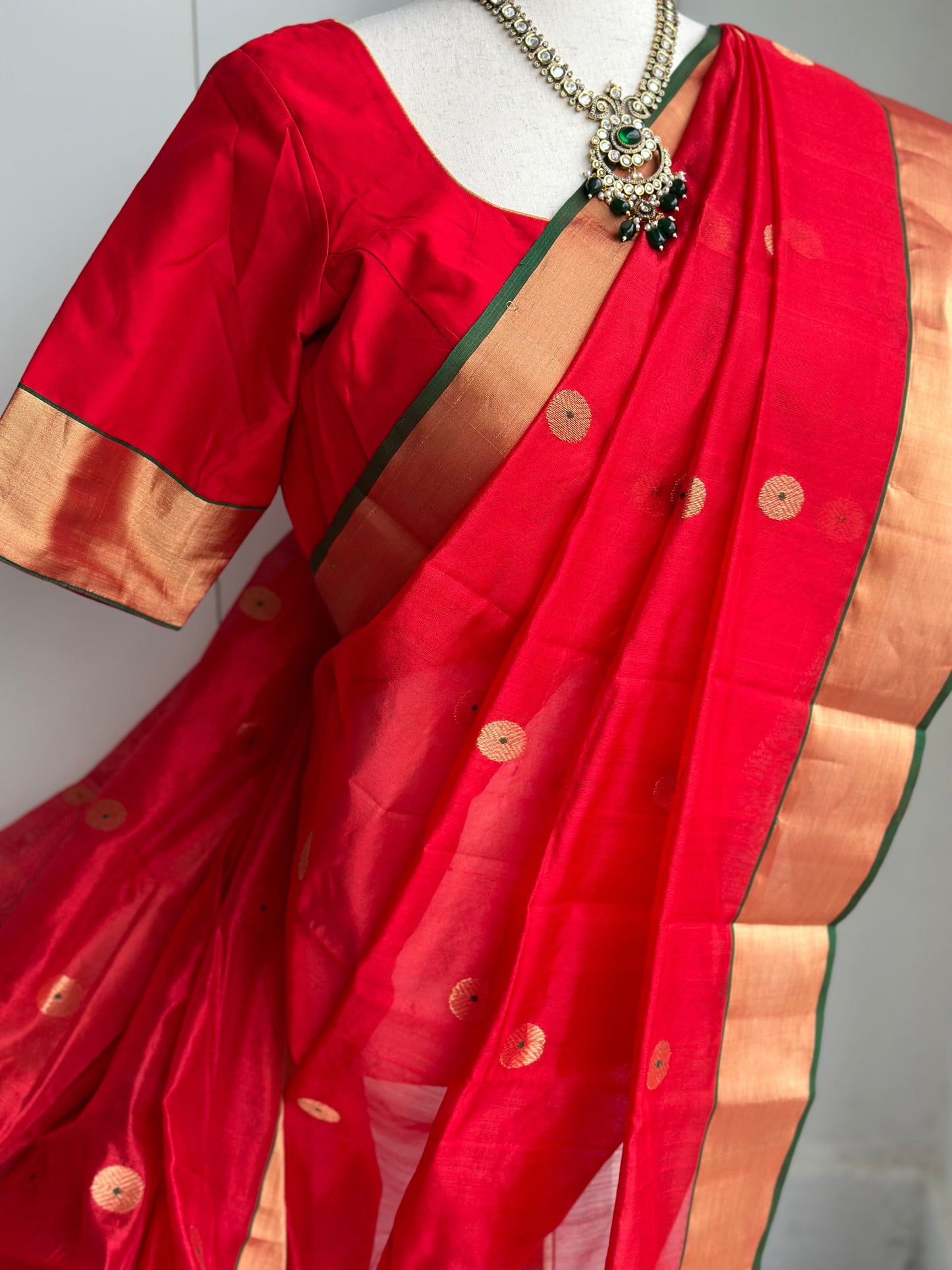 Chanderi red silk saree | Pattu saree