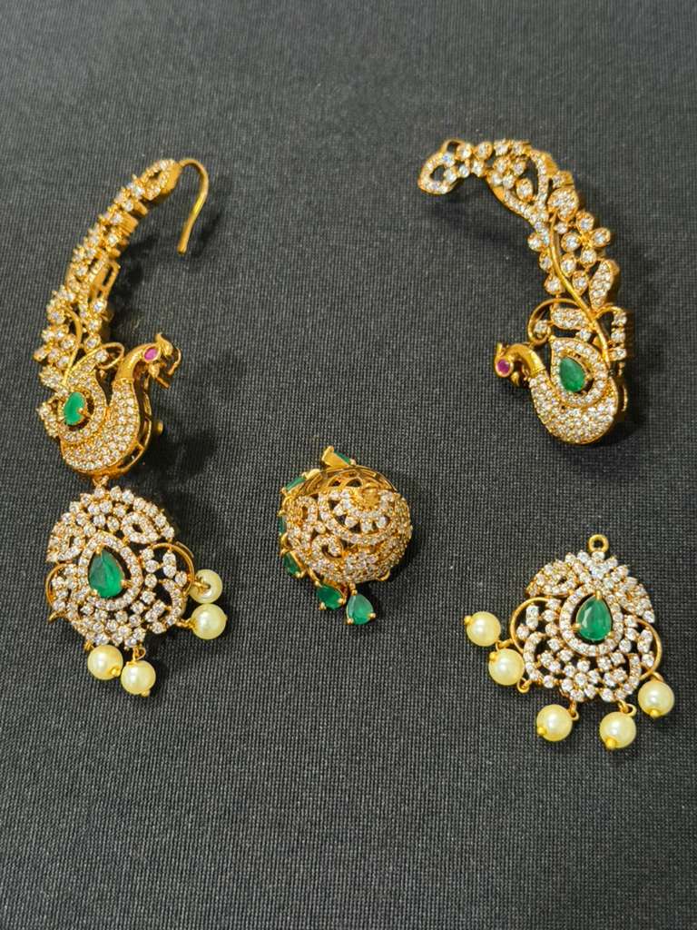 AD Emerald Peacock 2 in 1 Ear Cuffs | Indian Jewelry In USA | Changeable Earrings