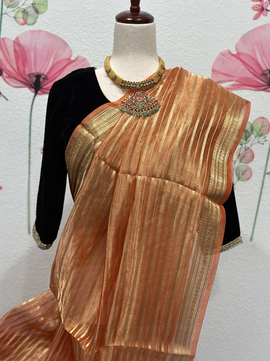 Tissue saree with velvet blouse | Party wear saree