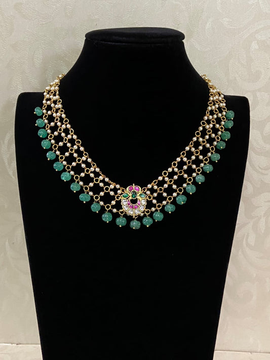 Jadau Pendant Pearl Jalli Necklace | Traditional Necklace