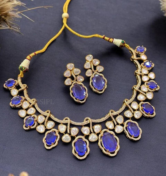 Sapphire & Moissanite Necklace | Latest Indian jewelry