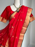 Chanderi red silk saree | Pattu saree