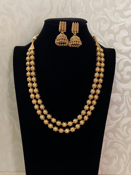 Antique gold balls necklace with earrings