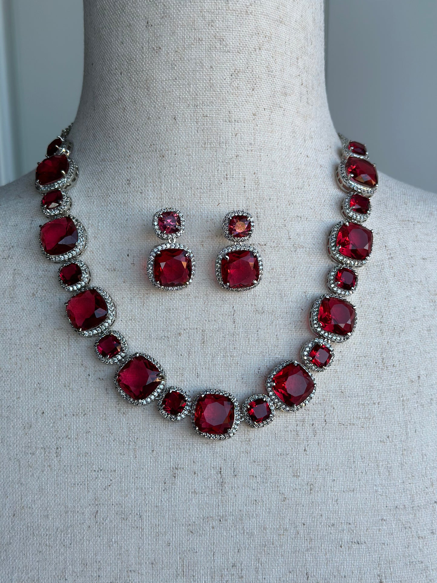 Red Cz necklace | contemporary necklace