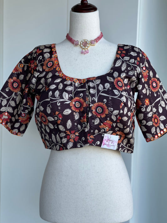 Brown Kalamkari embroidery blouse | Saree custom blouses in USA