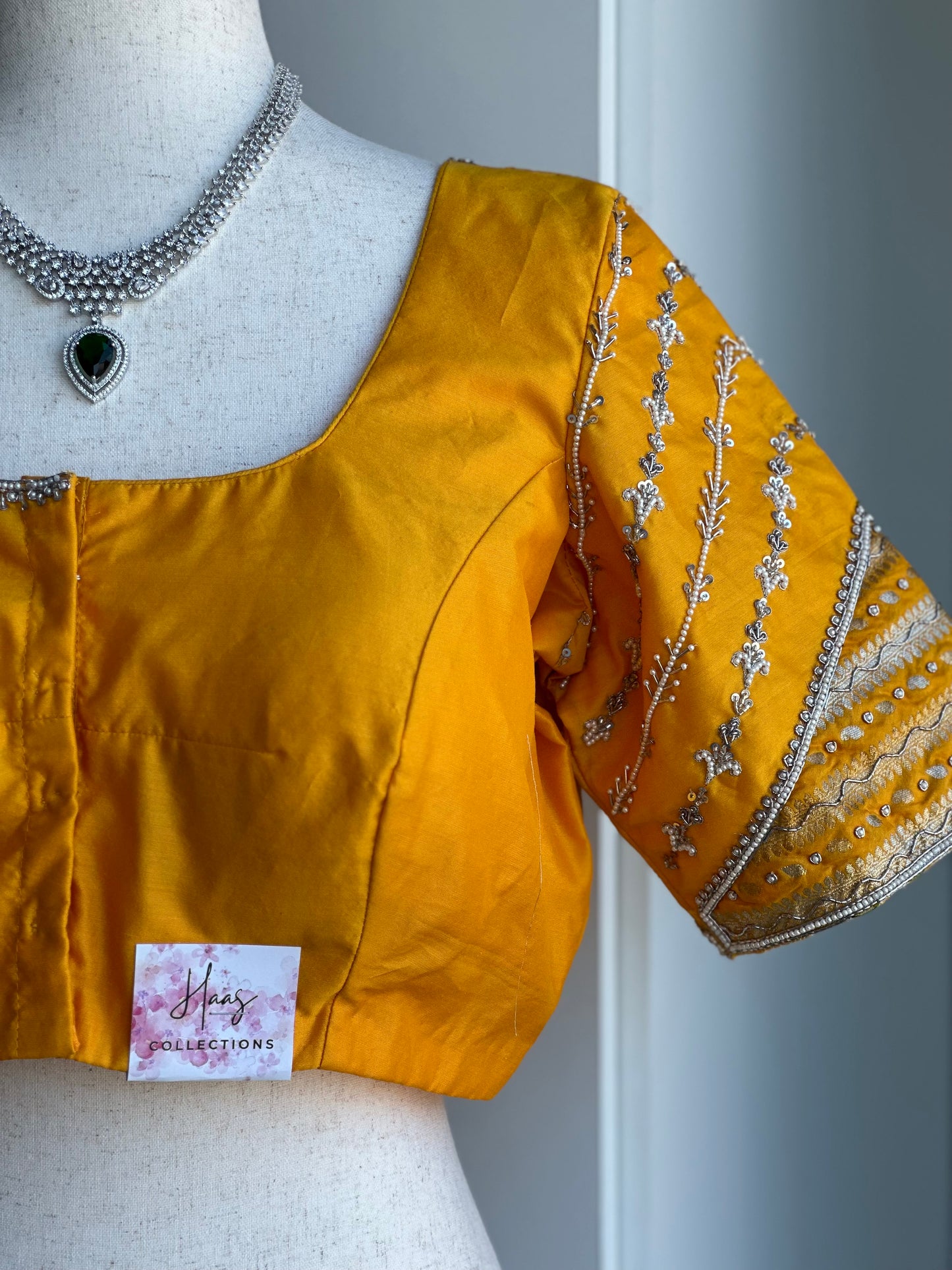 Yellow silver embroidery blouse | Saree readymade blouses in USA