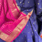 Blue & pink Mysore crape silk saree | Silkmark certified saree