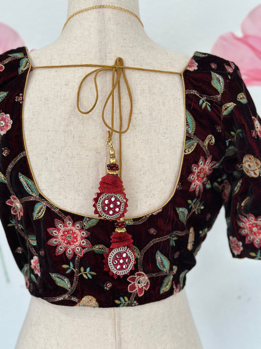 Embroidery velvet blouse | party wear saree blouse