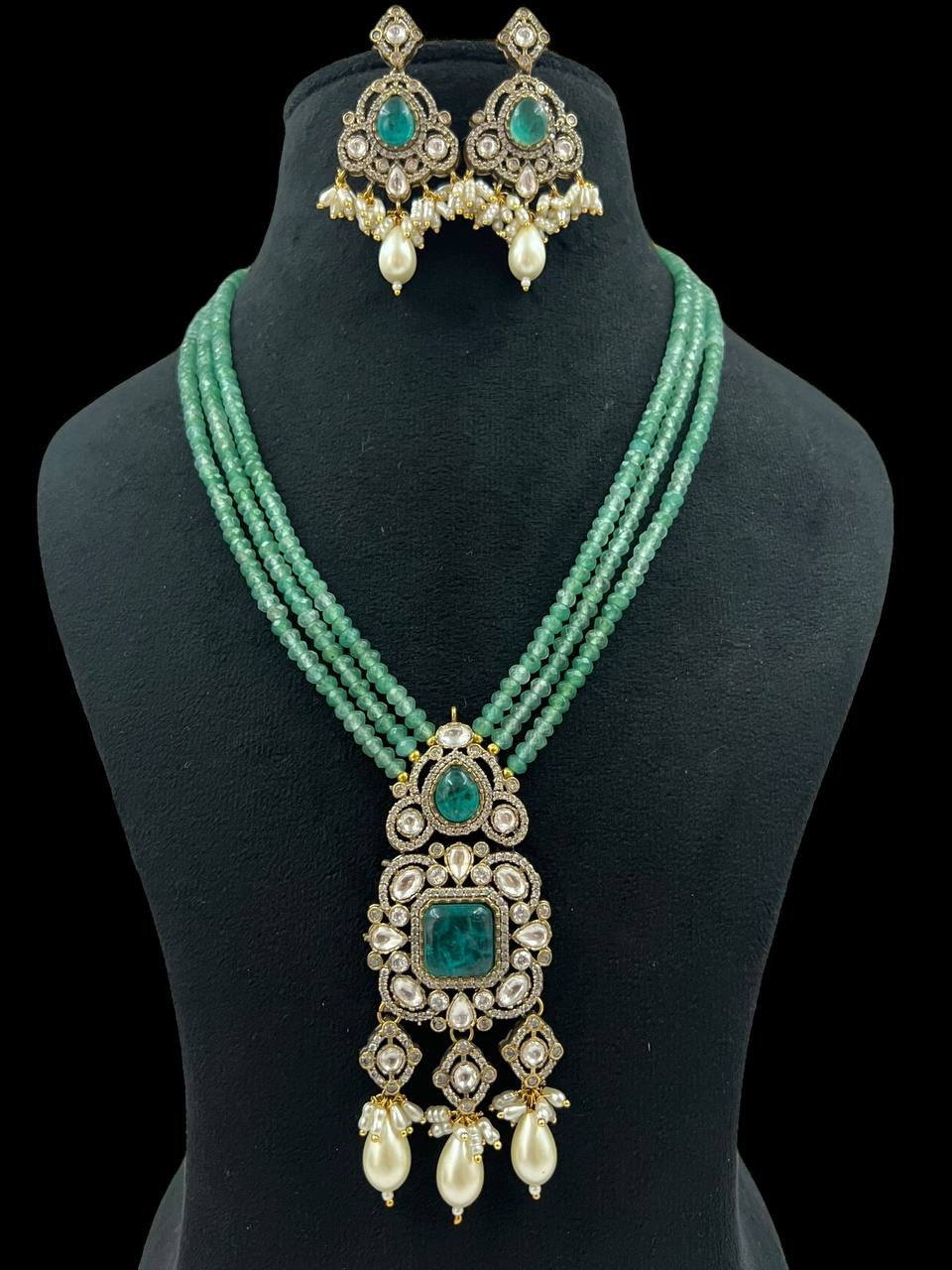 Victorian Polki Kundan Pendant Beads Nacklaces