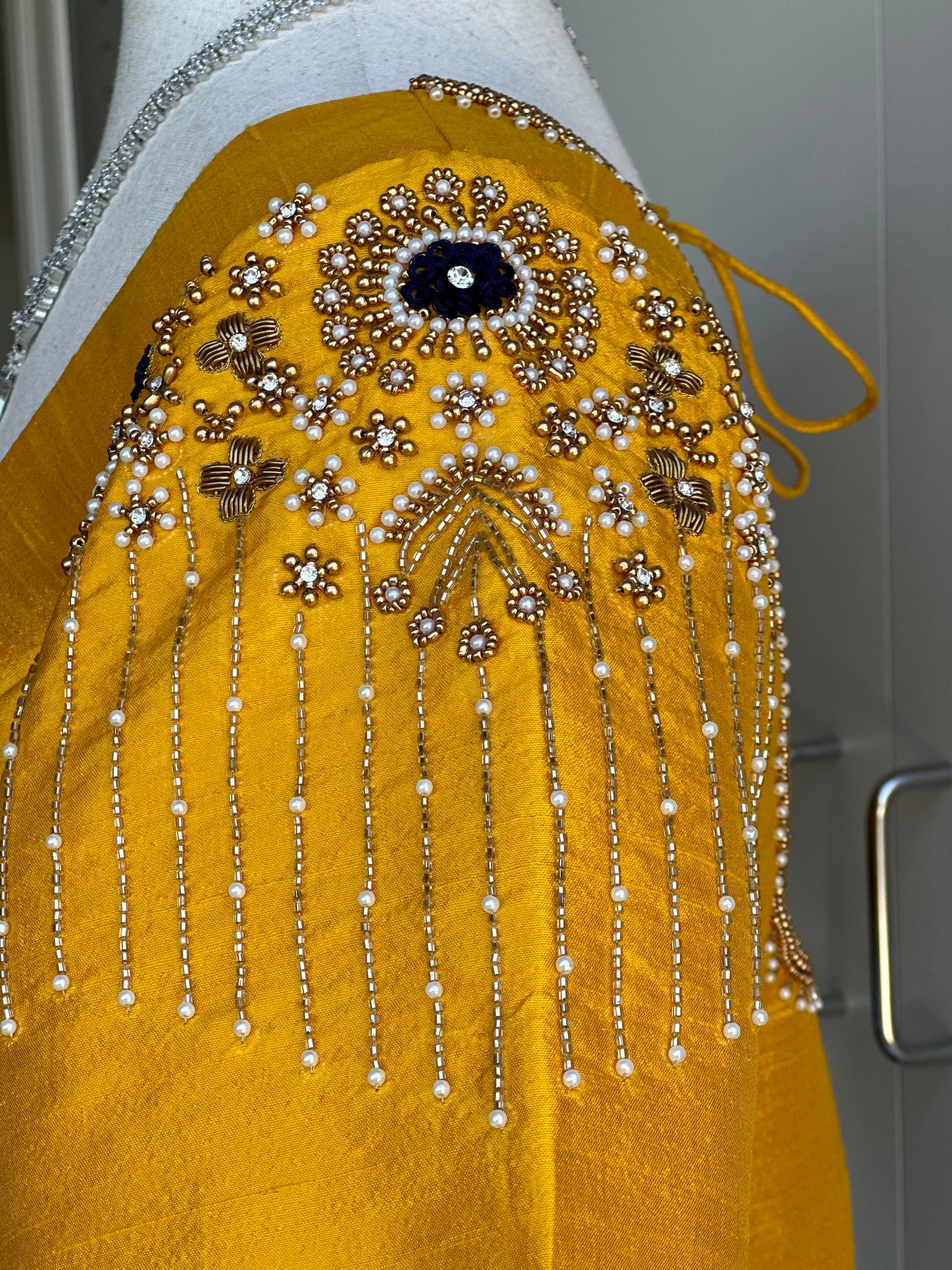 Yellow embroidery rawsilk blouse | Readymade embroidery blouses in USA | Bridal blouses in USA