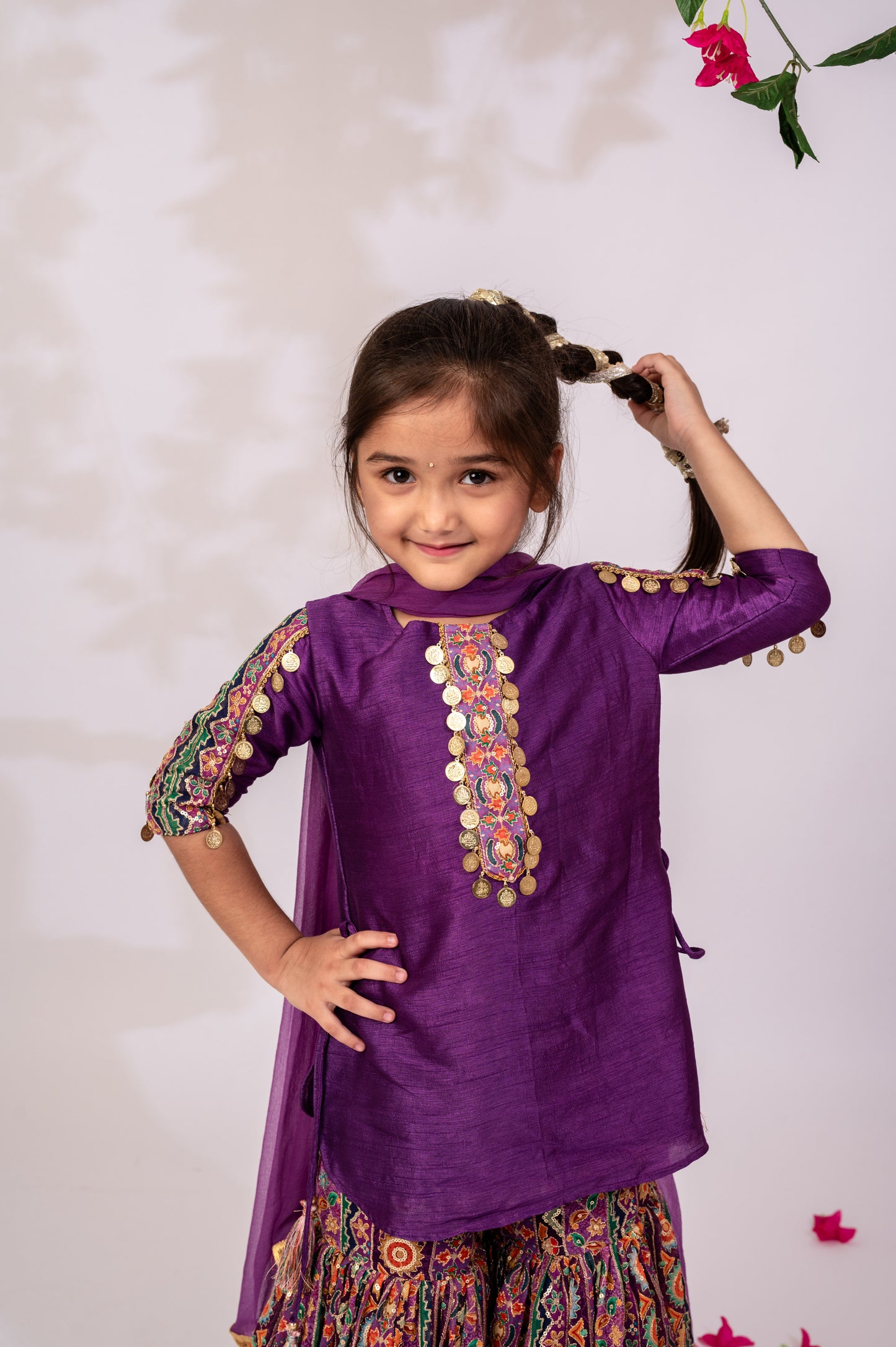 Girls Purple Sharara & Stylish Kurta Set | Girls ethnic wear in USA