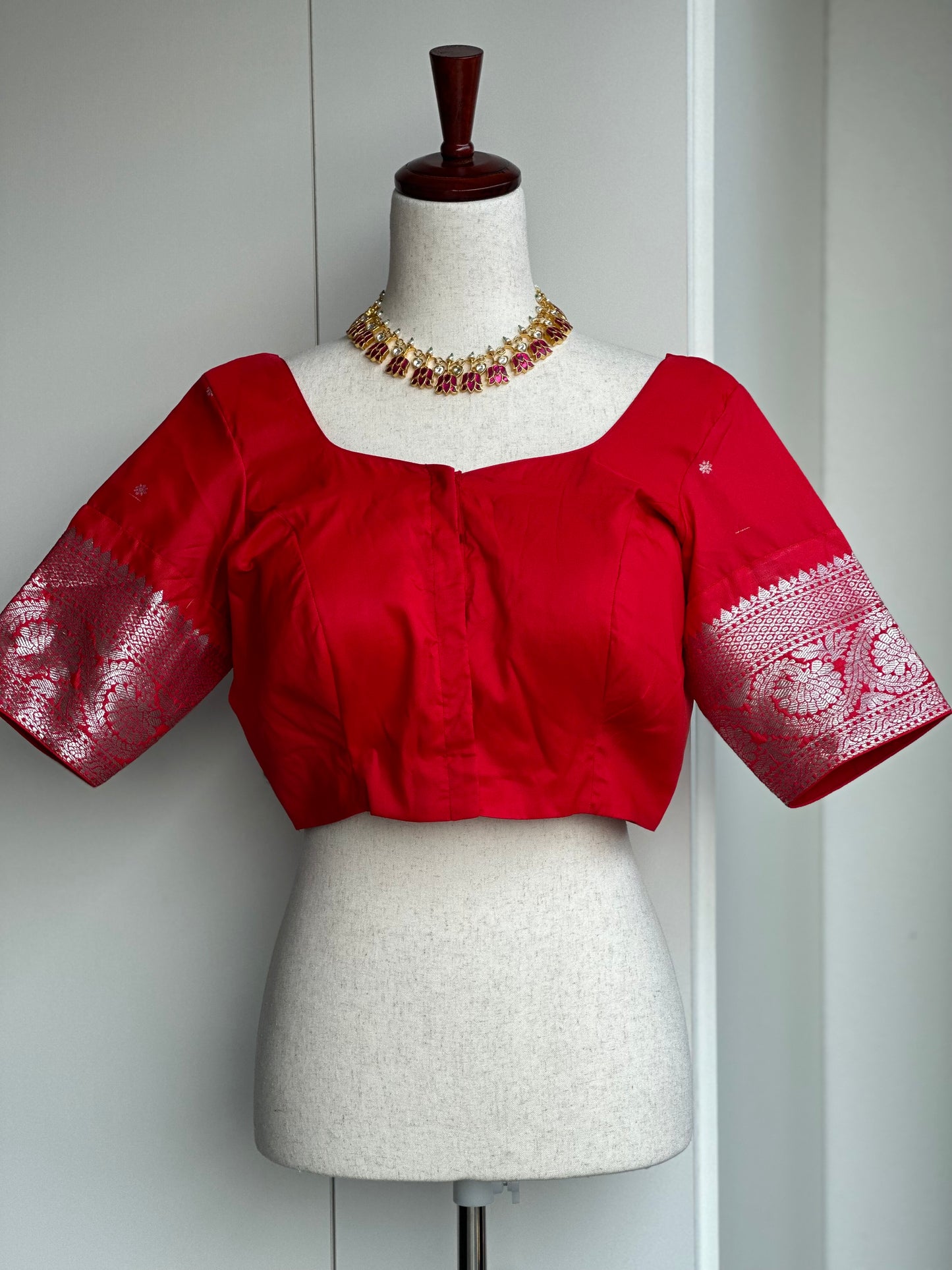 Red silver border blouse | Saree blouses in USA