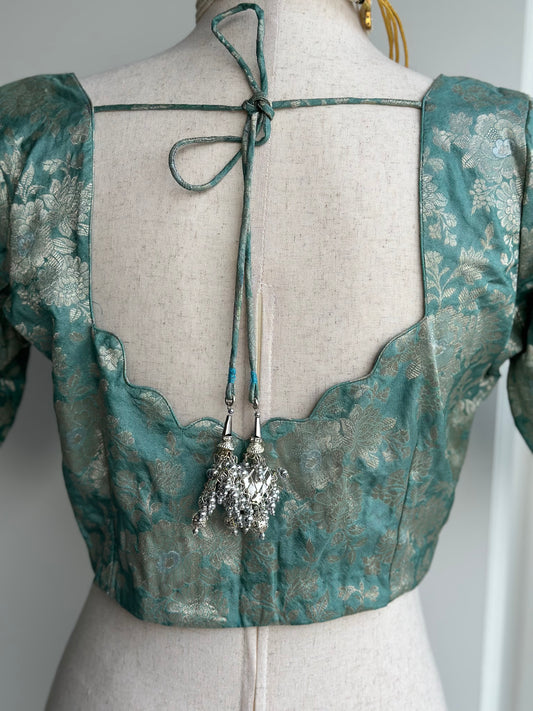 Aqua blue brocade blouse | Saree custom blouse