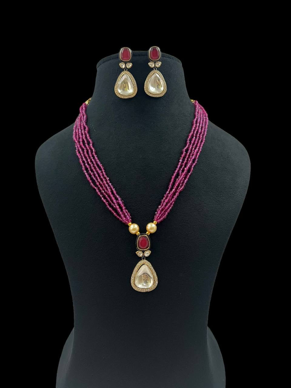 Polki Kundan Pendant Beads Mala Necklace | Indian Jewelry