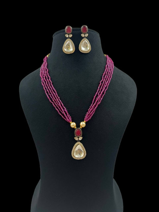 Polki Kundan Pendant Beads Mala Necklace | Indian Jewelry