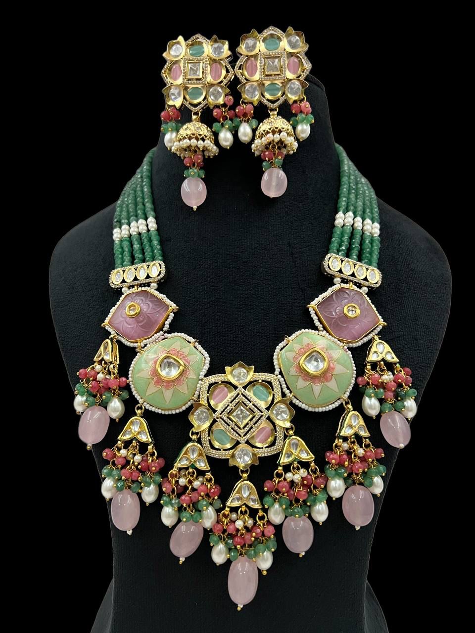 Meenakari carved stone necklace | bridal jewelry