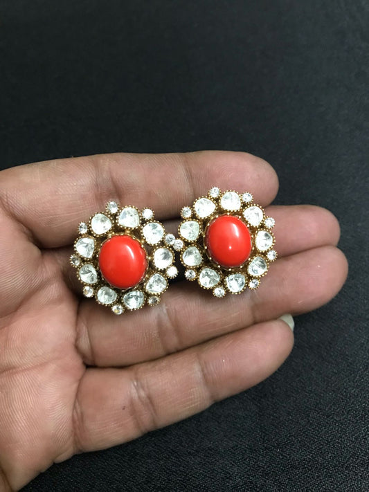 Coral moissanite studs | Coral earrings
