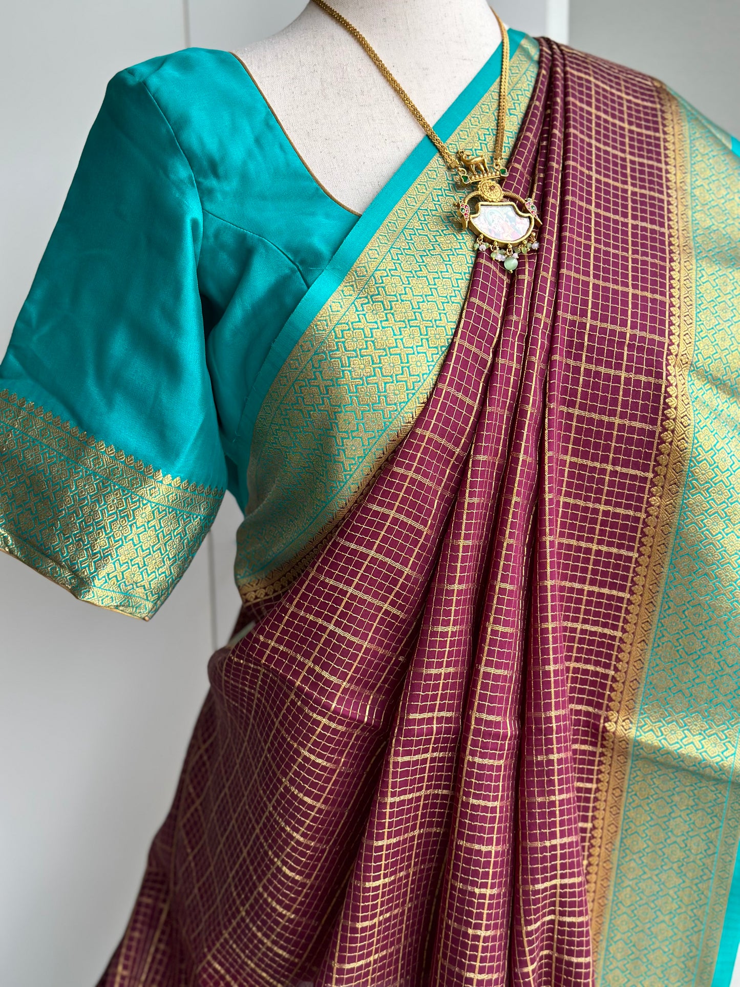 Blue & pink Mysore crape silk saree | Silkmark certified saree