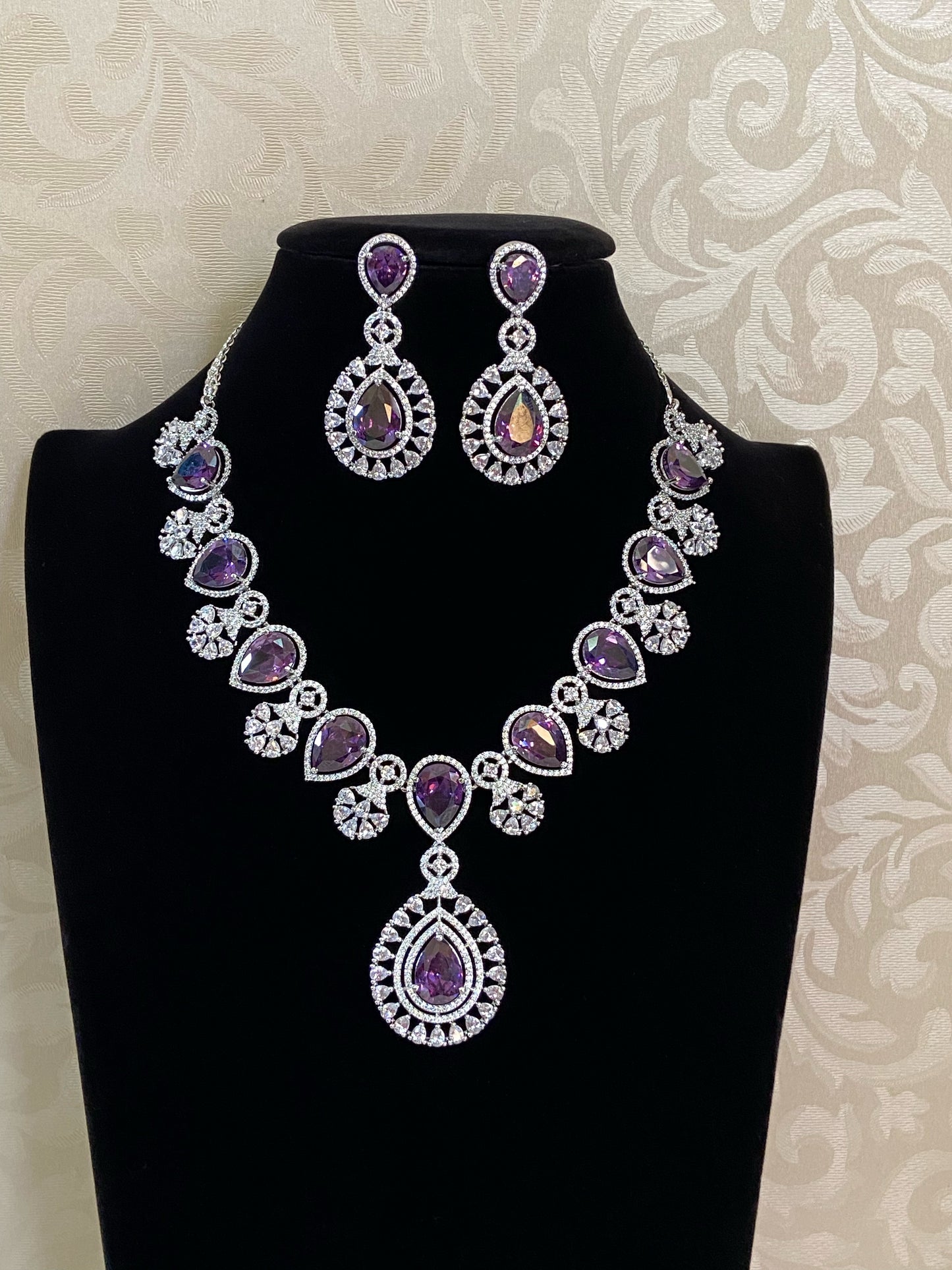 Diamond look ad necklace | Cz necklace with earrings