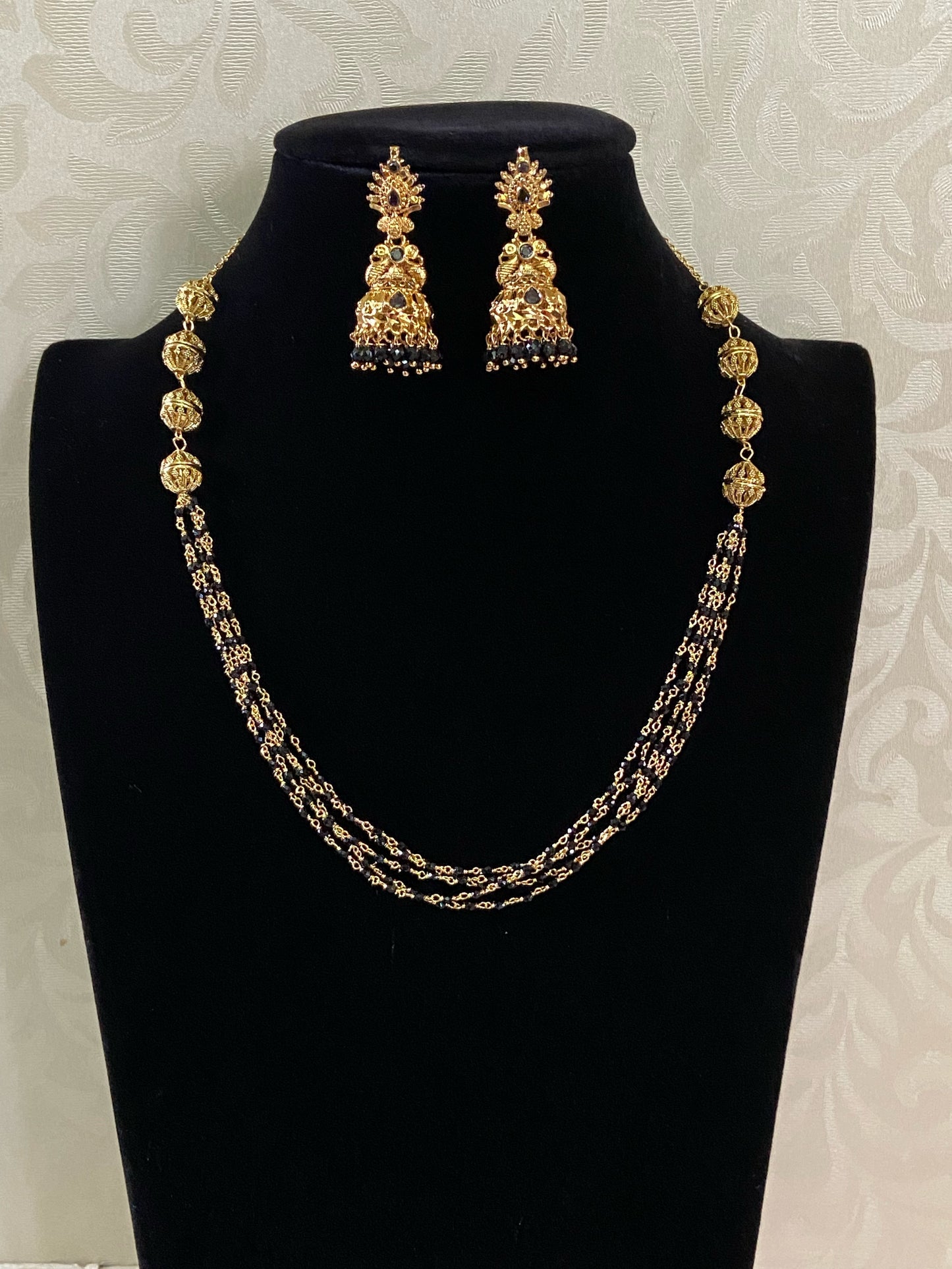 Antique Nakshi Ball Mangalasutra With Jumkis |  Black Beads Necklace