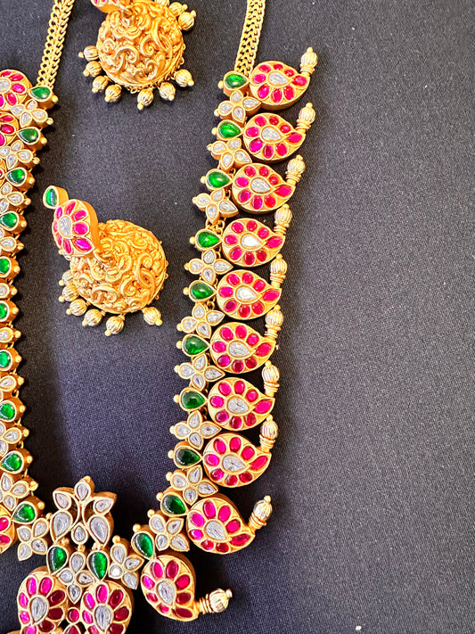 Long mango necklace with earrings | Indian bridal jewelry